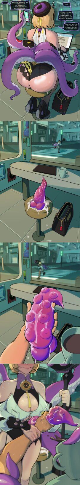 1boy 1girl 1girls ass bare_shoulders big_ass big_breasts blonde_hair blush bubble_butt cleavage dildo dildo_chair dildo_sitting_reveal female genital_fluids head_out_of_frame huge_ass sagnokart sex_toy shorts solo sweat tagme tentacle tentacles thick_ass yidhari_murphy zenless_zone_zero