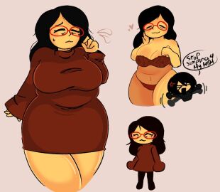 2girls aisha_(gazoogaloo) ava_(gazoogaloo) black_hair bra breasts chubby cleavage eyewear female glasses large_breasts long_hair medium_breasts mole mole_under_eye mother_and_daughter nintendo oc panties red_glasses turtleneck underwear zamzipperart