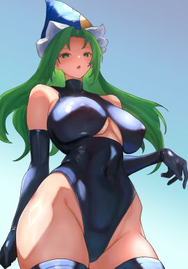 1girls big_breasts boob_window breasts clothed_female female green_eyes green_hair hat light-skinned_female light_skin long_gloves long_hair mature_female mima mima_(touhou) moriforest1040 nipple_bulge solo solo_female spirit thick_thighs thighhighs thighs touhou touhou_(pc-98)