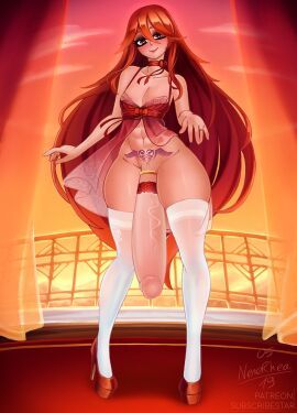 1futa areolae balcony balls bottomless breasts choker clothed clothing cock_ring cock_sleeve_(clothes) cordelia_(fire_emblem) curtains fire_emblem fire_emblem_awakening flaccid futa_only futanari high_heels huge_cock human indoors intersex light-skinned_futa light_skin lingerie long_hair looking_at_viewer nenerhea nintendo nipples penis pubic_tattoo red_eyes red_hair ring small_breasts smile solo standing sunset thighhighs very_long_hair wedding_ring