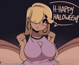alternate_version_available animated animated_gif breasts darkprincess04 dialogue gif halloween light-skinned_male light_skin looping_animation male ni_(darkprincess04) paizuri paizuri_under_clothes tagme