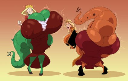 2023 2girls anger_vein angry angry_expression angry_face areolae_visible_through_clothing ass ass_expansion bare_shoulders bartok_the_magnificent big_ass big_breasts big_nipples black_heels blonde_hair blue_eyes breast_expansion breast_growth breast_growth_(enlargement) breasts breasts_bigger_than_head breasts_bigger_than_torso cleavage clothed clothed_female clothing crown daredemon7000 don_bluth dragon dragon_humanoid dragon_tail dragon_transformation dress earrings expansion eyeshadow female female_only gigantic_breasts gloves green-skinned_female green_skin green_skinned_female heels hip_expansion huge_areola huge_areolae huge_ass huge_breasts huge_tail hyper hyper_ass hyper_breasts light-skinned_female light_skin lipstick long_gloves long_hair ludmilla_(bartok) ludmilloween_(prevence) makeup nipple_bulge nipples_visible_through_clothing orange-skinned_female orange_skin ousama_ranking pink_eyeshadow queen_hilling ranking_of_kings red_dress red_lips red_lipstick ripped_clothing ripped_dress ripping_clothes ripping_clothing ripping_dress scalie smile smiling species_transformation tail thick_thighs transformation white_gloves white_long_gloves wide_hips