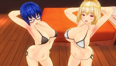 2girls 3d 3d_model ahoge alternate_breast_size alternate_version_available arched_back arcueid_brunestud armpits arms_behind_back bedroom_eyes big_breasts bikini bikini_bottom bikini_top blonde_hair blue_hair bra breasts breasts_bigger_than_head ciel_(tsukihime) curvy custom_maid_3d_2 female female_pervert glasses hands_behind_head hips horny horny_female huge_boobs huge_breasts human inviting inviting_to_sex large_boobs large_breasts melty_blood panties posing red_eyes seducing seducing_viewer sequence short_hair skimpy_bikini swimsuit top_heavy tsukihime type-moon vampire vampire_girl wide wide_hips