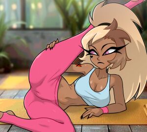 1girls cameltoe centinel303 face_tattoo female helluva_boss pussy solo stretching tagme verosika_mayday_(helluva_boss) workout_clothes yoga yoga_mat yoga_pants