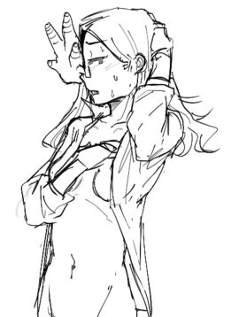 1girls asliaenacoral99 coral_glasses dream_bbq embarrassed ena_(series) female female_focus female_only glasses monochrome office_lady sketch sweat sweating tagme