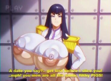 1girls 2d 2d_animation angelauxes animated big_breasts black_hair blue_eyes breasts breasts_bigger_than_head english_text erect_nipples_under_clothes female huge_breasts kill_la_kill kiryuuin_satsuki long_hair nipple_bulge solo sound tagme thick_thighs video
