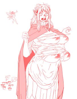 2020 2girls alternate_breast_size anigoka big_breasts breasts dungeon_meshi fairy fairy_(dungeon_meshi) female flying multi_breast multiple_females multiple_girls nude pattadol pointy_ears torn_clothes wings