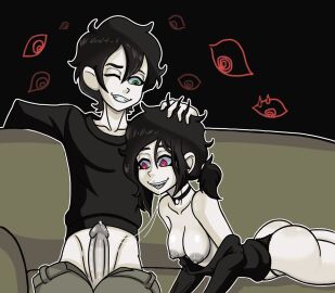 1boy 1girls after_oral andrew_graves ashley_graves ass big_ass big_breasts breasts brother_and_sister bruntgonewrong couch couch_sex cum female incest male panties saliva_trail the_coffin_of_andy_and_leyley