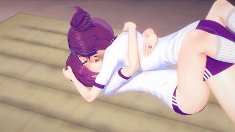 2girls 3d acro_trip arm_support breasts crossover date_chizuko demon-lord_(artist) female female/female female_only haraga_kurumi image kimi_no_koto_ga_dai_dai_dai_dai_daisuki_na_100-nin_no_kanojo koikatsu lesbian_couple lesbian_domination lesbian_focus