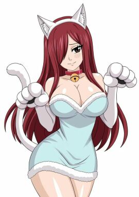 bell_collar cat_ears cat_tail charle_(fairy_tail)_(cosplay) cosplay erza_scarlet fairy_tail female hfxpins neko red-haired_female red_hair