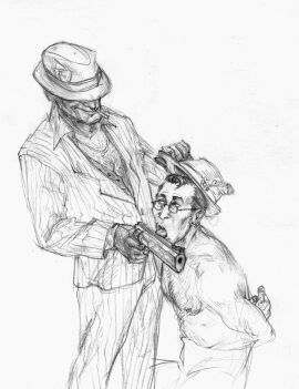 arms_behind_back chest_hair clothed_male_nude_male gay glasses gun kneeling licking_gun licking_weapon lifting_hat male medic_(team_fortress_2) naked_hat nude revolver spy_(team_fortress_2) suit team_fortress_2 tied_up tongue tongue_out ubermedic-from-siberia