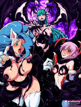2024 3girls age_difference breasts capcom clothed corruption crossover darkstalkers demon demon_wings felicia_(darkstalkers) female green_hair kwaiiarts large_breasts lilith_aensland marvel marvel_comics marvel_vs._capcom morrigan_aensland multiple_females multiple_girls small_breasts spider-man_(series) succubi succubus succubus_wings symbiote tentacle venom venom_(marvel)