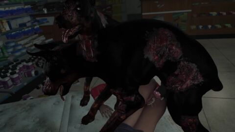 1girls 2boys 3d anal anal_sex animal_penis beastiality blender blowjob brown_hair canine canine_genitalia canine_penis capcom cerberus_(resident_evil) claire_redfield clothing cum cum_in_ass cum_in_mouth cum_in_pussy darktronicksfm deep_blowjob deepthroat domestic_dog face_fucking female_penetrated gangbang grabbing_own_breast interspecies jeans light-skinned_female male/female male_penetrating male_penetrating_female mattress monster oral resident_evil_2 resident_evil_2_remake sound spitroast tagme tied_hair tongue_out video zombie zombie_dog zoophillia