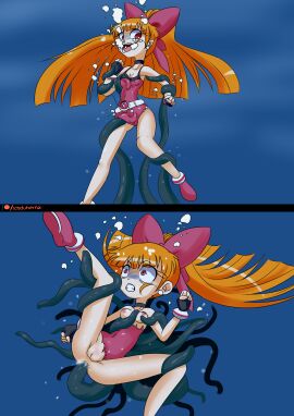1girls air_bubbles anal anal_sex anus aquaphilia asphyxiation ass belt blossom_(powerpuff_girls) breasts bubbles choker cum cum_in_ass cum_inside drowning female fetish fingerless_gloves gloves ichduhernz momoko_akatsutsumi one-piece_swimsuit peril powerpuff_girls powerpuff_girls_z pussy restrained shoes small_breasts solo superheroine swimsuit tentacle tentacle_rape tentacle_sex tentacles_under_clothes torn_clothes torn_swimsuit underwater underwater_peril water