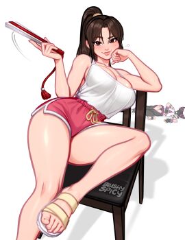 1girls ass background_character blush blushypixy blushyspicy breasts brown_eyes brown_hair capcom clothed crossover defeated family_guy_death_pose fatal_fury feet female female_focus female_only juri_han king_of_fighters light-skinned_female light_skin looking_at_viewer mai_shiranui mai_shiranui_(casual) snk soles street_fighter street_fighter_6 toes