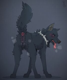 1girls 2024 3_toes animal_genitalia animal_pussy anus aroused artist_logo black_body black_ears black_eyebrows black_fur black_lips black_nose black_pussy black_sclera black_tail blue_(wolf's_rain) blue_eyes blush bodily_fluids breath brown_inner_ear canid canine canine_genitalia canine_pussy canis collar digitigrade drooling eyebrows feet female female_feral feral fur genital_fluids genitals grey_background grey_collar head_turned hi_res hybrid in_heat lips logo looking_back mammal metal_collar paws pink_tongue prick_ears pussy pussy_juice_string quadruped raised_tail rear_view red_anus saliva shadow sharp_teeth simple_background snout solo spiked_collar spikes tail teeth toes tongue tongue_out vaginal_fluids wolf wolf's_rain wolf_girl yaldabroth