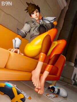 1girls 3d b9n barefoot big_feet feet female foot_fetish lena_oxton overwatch overwatch_2 shoes_removed socks_removed soles toes tracer