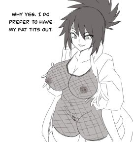 darwaarts dialogue female female_only fishnet_bodysuit fishnets mitarashi_anko naruto naruto_(series) pierced_nipples piercing solo_female