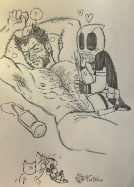 19gecko 2boys abs armpit_fetish armpit_hair armpit_licking armpits beard blush bottle chest_hair claw_(weapon) deadpool deadpool_&_wolverine_(2024) female full-face_blush gay hairy hairy_pussy heart impaled large_pectorals licking licking_armpit logan_(x-men) male male_only marvel marvel_comics mask monochrome muscular muscular_male nipples pectorals pussy saliva saliva_on_armpits short_hair sleeping somnophilia tongue tongue_out topless_male wade_wilson wolverine_(x-men) x-men yaoi