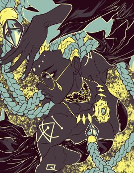 big_breasts bodypaint braid braided_hair braided_ponytail breasts cleavage clothed dark_skin dolores_(kof) dress female glasses gold_jewelry green_eyes jewel jewelry king_of_fighters necklace ponytails white_hair