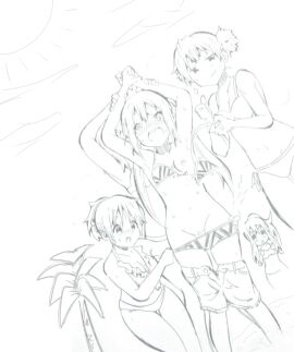 4girls azusa_nakano_(k-on!) female female_only human jun_suzuki_(k-on!) k-on! monochrome multiple_females multiple_girls sketch tagme tsumugi_kotobuki_(k-on!) ui_hirasawa_(k-on!) undressing