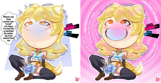 1boy big_head bulge bulge_grab corruption cursed_item feminine_male fox_boy fox_tail grin head_inflation hypnosis inanimate_transformation inflatable inflatable_transformation inflation intelligence_loss male massive_bulge mind_control oblivious panties partial_transformation permagrin rubber_transformation sketch smutstrut spiral_eyes stats toothy_grin transformation