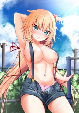 1girls absurd_res absurdres akai_haato areola_slip areolae areolae_slip arm_above_head arm_behind_head arm_up armpits bare_armpits bare_arms bare_belly bare_breasts bare_chest bare_hands bare_hips bare_legs bare_midriff bare_navel bare_shoulders bare_skin bare_thighs bare_torso belly belly_button blonde-haired_female blonde_eyebrows blonde_female blonde_hair blue-eyed_female blue_eyes blue_sky blush breasts cleavage clouds collarbone day daytime dot_nose elbows embarrassed_female embarrassed_nude_female ex_idol exposed exposed_armpits exposed_arms exposed_belly exposed_breasts exposed_legs exposed_midriff exposed_shoulders exposed_thighs exposed_torso eyebrows_visible_through_hair female female_focus female_only fingers groin hair_ornament hair_ribbon half_naked hand_above_head hand_behind_head hand_up head_tilt high_resolution highres hololive hololive_gen_1 hololive_japan hourglass_figure jean_shorts jeans large_breasts legs light-skinned_female light_skin long_hair looking_at_viewer naked naked_female navel nude nude_female open_mouth outdoors outside panties parted_lips pink_panties pink_underwear plant red_hair_ribbon red_ribbon ribbon sideboob sitting sky slender_body slender_waist slim_female slim_waist solo thick_thighs thigh_gap thighs thin_waist tilted_head underboob underwear upper_body v-line virtual_youtuber wide_hips