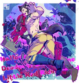 2boys abs alternate_costume animal_ears arm_hair ass basket bat_(animal) beard big_bad_wolf_(cosplay) black_gloves bodysuit bottle bow brown_hair chain_leash chains chest_hair collar cosplay couple deadpool deadpool_&_wolverine_(2024) dress dual_wielding english_text facial_hair fangs flower forest full_body gay gloves green_eyes gun hairy halloween halloween_costume holding holding_gun holding_weapon hood hood_up large_pectorals leash little_red_riding_hood_(cosplay) looking_at_viewer looking_back male male_focus male_only marvel marvel_cinematic_universe marvel_comics mask mature_male moon multiple_boys multiple_males muscular muscular_male mutant_(marvel) mutate_(marvel) nature night nipples open_mouth pectoral_press pectorals red_bodysuit red_hood red_mask short_hair tail topless_male torn_bodysuit torn_clothes tree veins veiny_arms wakatobi_chakku weapon wolf_boy wolf_ears wolf_tail wolverine_(x-men) x-men yaoi yellow_bodysuit