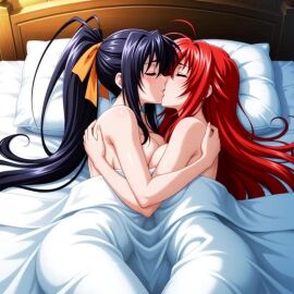2girls ai_generated akeno_himejima bed blanket covering_with_blanket female_only high_school_dxd hugging kissing naked pillow rias_gremory sleeping sleeping_together sound tagme video wholesome