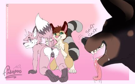 ambiguous_gender animal_genitalia animal_pussy anthro anus ass ass_grab assisted_sex bassariscus bodily_fluids butt_grab cacomistle canid canine canine_genitalia canine_pussy canis certo_mistle dobermann domestic_dog drooling embarrassed female fisk24 fox genitals hand_on_ass hand_on_butt hi_res looking_at_another looking_back male male_only mammal markings pinscher presenting presenting_anus presenting_hindquarters presenting_pussy procyonid pussy questionable_consent raised_tail saliva striped_markings striped_tail stripes tail tail_grab tail_markings tail_tuft tuft