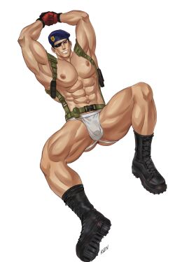 1boy abs anus ass bara biceps big_bulge bulge heidern jockstrap k_sen212 king_of_fighters male male_nipples male_only muscular muscular_male nipples pecs penis penis_outline underwear yaoi