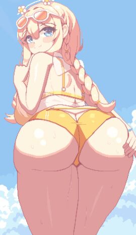 animated big_ass big_breasts breasts female goddess_of_victory:_nikke piaomao pixel_animation pixel_art swimsuit tove_(nikke) wet