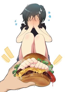 adorable blush blushing_at_viewer burger covering_face cute embarrassed embarrassed_female feet feet_burger feet_focus feet_together female foot_fetish hiding_face holding_feet kingdom_hearts kingdom_hearts_358/2_days legs pretty_feet spaghett8 spaghetto087 toenail_polish xion