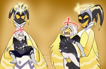 1boy 1girls adam_(hazbin_hotel) adam_and_eve angel armor blush bodily_fluids catholic chimeracocks christianity clothed clothing drooling duo erection erection_under_clothing extreme_size_difference eye_roll female genital_fluids genitals hazbin_hotel headgear helmet hi_res holding_partner horn horned_helmet humanoid lute_(hazbin_hotel) male male/female penetration penis public_domain pussy rape_face saliva sharp_teeth size_difference sizing_up stomach_bulge teeth vaginal_fluids vaginal_penetration yellow_penis yellow_pussy