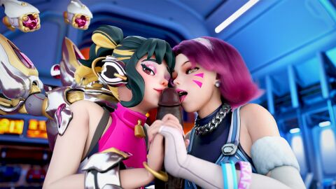 3d alexavlewd antifragile_dazzle big_penis black_body blowjob blowjob_face d.va dark-skinned_male dark_skin fearless_juno female fish_animation juno_(overwatch) le_sserafim male overwatch overwatch_2 penis