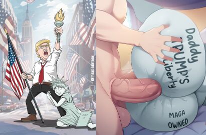 1girl1boy 4th_of_july anal anal_sex ass big_ass celebrity commentary_request donald_j_trump donald_trump dumbassguy female lady_liberty meme politics real_person statue_of_liberty third-party_edit woolfy_thebitch