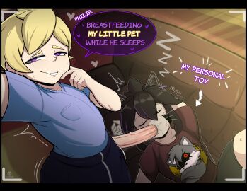 2boys 2femboys black_hair black_shirt black_shorts blonde_hair blue_shirt boy closed_eyes cock dick dick_on_face domination femboy femboy_only fink_(lordfink) forced_oral friends gay gay_domination gay_sex hard_cock house huge_cock lordfink lying_down male molestation oc oral oral_masturbation oral_penetration oral_rape oral_sex penis philip_(lordfink) photo purple_eyes rape_face saliva sleep_blowjob sleep_molestation sleeping smile smug sofa somnophilia sweat tails.exe text text_bubble yaoi zzz