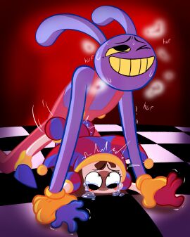 1boy 1girls anthro_male anthro_penetrating_human crying crying_with_eyes_open digital_circus dominant_male domination female female_penetrated forced_penetration glitch_productions jax_(the_amazing_digital_circus) linlin male male/female male_penetrating male_penetrating_female non_consensual nonconsensual panting penetration pinned pinned_down pinned_to_floor pomni_(the_amazing_digital_circus) purple_skin sex straight straight_sex submissive submissive_female sweat the_amazing_digital_circus wrist_grab