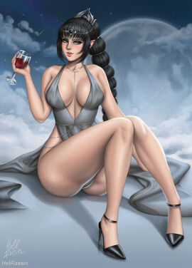 1girls baldur's_gate baldur's_gate_3 bangs big_ass big_breasts black_hair braid breasts circlet cleavage dress dungeons_and_dragons elf fanart female green_eyes heels hellraaisin holding_object long_hair looking_at_viewer parted_lips pointy_ears shadowheart sitting solo teasing thick_thighs wizards_of_the_coast