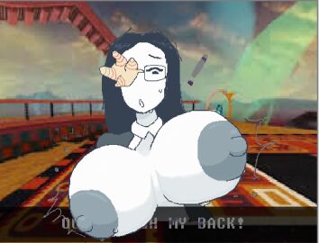 background boobs_bigger_than_head boobs_out breast_expansion breast_growth breast_growth_(enlargement) breasts breasts_bigger_than_head breasts_out coral_glasses dialogue_box ena_(dream_bbq) ena_(series) female glasses nitsuarts shocked