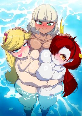 3girls big_ass big_breasts big_butt blonde_hair disney disney_channel disney_xd female female_focus female_only fully_nude gorgeous_blonde hair_band hekapoo horn horns jackie_lynn_thomas looking_at_viewer pool red_hair roger_(artist) star_butterfly star_vs_the_forces_of_evil tagme white_hair