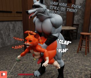 3d anal anal_sex anthro arm_wrapping arm_wraps ass bar big_ass big_butt big_dom_small_sub camseven canid canine canis cheek_tuft cross-eyed death_(puss_in_boots) death_(valorlynz) deep_penetration defeated dialogue digital_media_(artwork) domestic_cat dominant dreamworks duo english_text erection facial_markings facial_tuft felid feline felis from_behind_position fur furniture fuzzy genitals green_eyes grey_body grey_fur grin head_markings hi_res holding_another holding_object holding_partner holding_weapon humanoid_genitalia humanoid_penis inside leg_wrap leg_wraps looking_pleasured male male/male mammal markings mask_(marking) melee_weapon moan muscular muscular_anthro muscular_male narrowed_eyes nude orange_body orange_fur penetration penis plap profanity puss puss_in_boots_(dreamworks) puss_in_boots_(film) puss_in_boots_the_last_wish rapier red_eyes sex shrek_(series) size_difference smaller_male smaller_penetrated smile standing stomach_bulge stool sword table tavern teeth text thick_thighs tongue tongue_out tuft waist_grab weapon whiskers wolf wrapped_arms wrapped_legs wraps