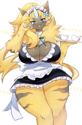 aurora_(nbanoob) big_breasts breasts cleavage female female_only female_pokemon furry huge_breasts maid maid_outfit maid_uniform pokemon pokemon_(species) pokemon_sm pokémon_(species) sa_a_a thick_thighs wide_hips zeraora