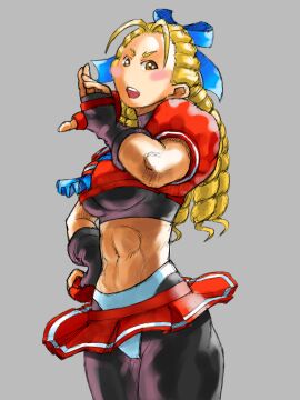 2d abs artist_request athletic athletic_female bare_midriff blonde_hair breasts brown_eyes busty drill_hair female female_focus female_only hourglass_figure karin_kanzuki long_hair navel school_uniform schoolgirl street_fighter tagme wide_hips