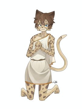 2d ancient_rome cheetah clothed drawing femboy femboy_only furry furry_only hand_on_chest kneeling looking_at_viewer male male_only oc rzalpha07 simple_background twink