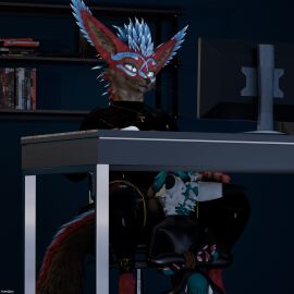 absurd_res animal_genitalia animal_penis anthro armwear balls black_latex blue_body blue_eyes blue_fur blue_penis bondage bondage_gear brown_body brown_fur brown_sheath canine_genitalia canine_penis clothed clothing duo erection fur genitals glistening glistening_body hair hi_res isaacjexo jex kneeling kneeling_on_ground latex latex_armwear latex_clothing latex_legwear latex_skinsuit legwear male male/male multicolored_body multicolored_fur multicolored_hair muscular muscular_male penile penis red_body red_fur reflection rexouium sheath skinsuit thatnamibianguy tight_clothing under_the_table vapocute worship