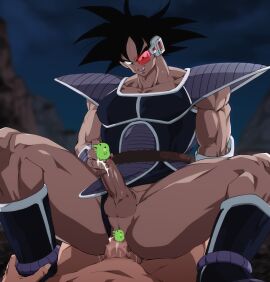 2boys anal anal_fluid anus ass balls bara black_eyes black_hair censored clothing_aside commentary_request cowgirl_position cum cum_in_ass dragon_ball dragon_ball_z female hand_on_another's_leg hand_on_own_penis kuchipatchi looking_at_penis looking_down male male_focus male_underwear male_underwear_aside multiple_boys multiple_males muscular muscular_male novelty_censor open_mouth penis pov red-tinted_eyewear riding saiyan_armor scouter sex short_hair spiked_hair spread_legs straddling sweat tail tail_around_waist tamagotchi tan testicles tinted_eyewear turles udimushi udimushi_(artist) underwear will_you_sumbit_to_me_or_will_you_choose_death yaoi