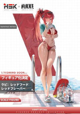 aqua_hairband bikini bikini_visible_through_clothes boninit character_doll commander_(nikke) commentary_request curvy doll elegg_(nikke) female full_body goddess_of_victory:_nikke hairband highres looking_at_viewer official_alternate_costume official_alternate_design official_alternate_hair_color official_art ponytail pool_ladder rapi_(nikke) rapi_(red_hood)_(nikke) rapi_(red_hood)_(red_flavor)_(nikke) red_bikini red_eyes red_hair shiny_skin shirt side-tie_bikini_bottom smile solo swimsuit tagme thong thong_bikini wet wet_clothes wet_shirt wide_hips