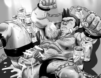 1boy abducted abs after_orgasm arm_hair armpit_hair armpits arms_up balls bandaid bandaid_on_face bara beard_stubble big_areola big_breasts big_hands big_penis bondage bound_legs bound_wrists breasts censor_bar censored censored_anus censored_penis chains chest_hair clenched_hand closed_eyes completely_nude cum cum_bottle cum_drip cum_everywhere cum_on_body cum_on_breasts cum_on_floor cum_on_lower_body cum_on_penis cum_on_self cum_on_upper_body dark_hair dick_gumshoe doro_rich exhausted fist flaccid frown gyakuten_saiban hairy hi_res huge_cock itonokogiri_keisuke leg_hair lying lying_on_back male male_only milk_bottle monochrome muscles muscular muscular_arms muscular_chest muscular_legs muscular_male muscular_thighs nude oppai pecs pencil_on_ear penis pubic_hair semen short_hair sideburns six_pack solo spiky_hair spread_legs steam steamy_breath thick_eyebrows thick_penis tired v-shaped_eyebrows veiny_penis yaoi