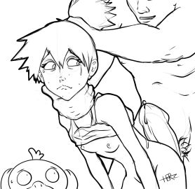 bent_over bodily_fluids breasts cum cum_drip dripping female female_focus feral generation_1_pokemon genital_fluids group gym_leader herculesart hi_res human human_focus imminent_rape kasumi_(pokemon) male male/female mammal monochrome neck_grab nintendo not_furry not_furry_focus pokemon pokemon_(species) psyduck small_breasts solo_focus tears